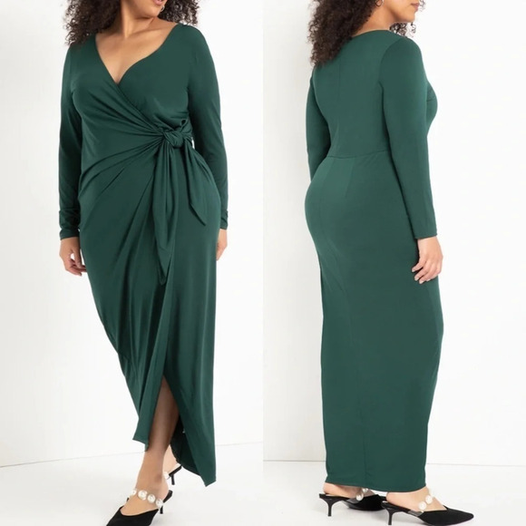 Eloquii Dresses & Skirts - Eloquii Wide Neck Wrap Gown Matte Jersey Dark Green Sz 16 NWT